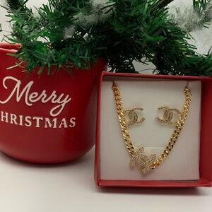 Gold Bracelet and Earrings Jewelry with C Accents Christmas Gift Set